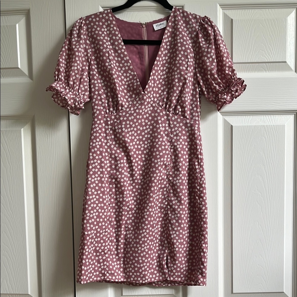 Storia Pink Ruched Wrap Mini Dress